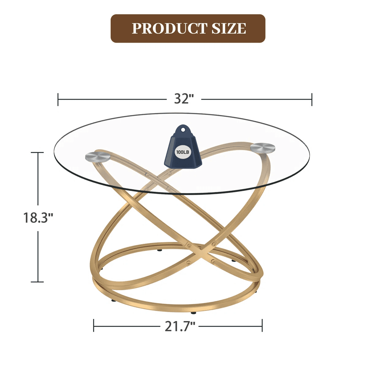 ASYA Modern Glass Coffee Table, 32'' Round Center Table with Metal Frame, Gold Accent Table for Living Room Office