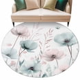 thumbnail image 2 of 8ft Round Rug, Teal Pink Spring Floral Non-Skid Rubber Backing Large Area Rugs - Living Room Bedroom Home Office, Summer Botanical Watercolor Indoor Floor Mat Carpets Washable Rug, 2 of 9