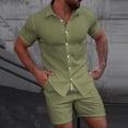 thumbnail image 5 of IROINNID Men's 2 Piece Casual Short Sleeve Button Down Shirt and Shorts Set Textured Jacquard Turndown Collar for Summer Beach Vacation, 5 of 8