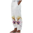 thumbnail image 2 of Women Cotton Linen Harem Pants with Pockets Boho Comfy High Waist Floral Print Loose Capri Pants Palazzo Trouser, 2 of 5