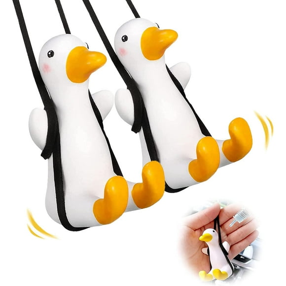 Tatum88 2 Pieces Auto Rear View Mirrors Charms Radiator Car Ornament Swing Duck Cute Steering Wheel Hanging Pendant Little Duck Aromatherapy Decoration Furnishing Fun Gift