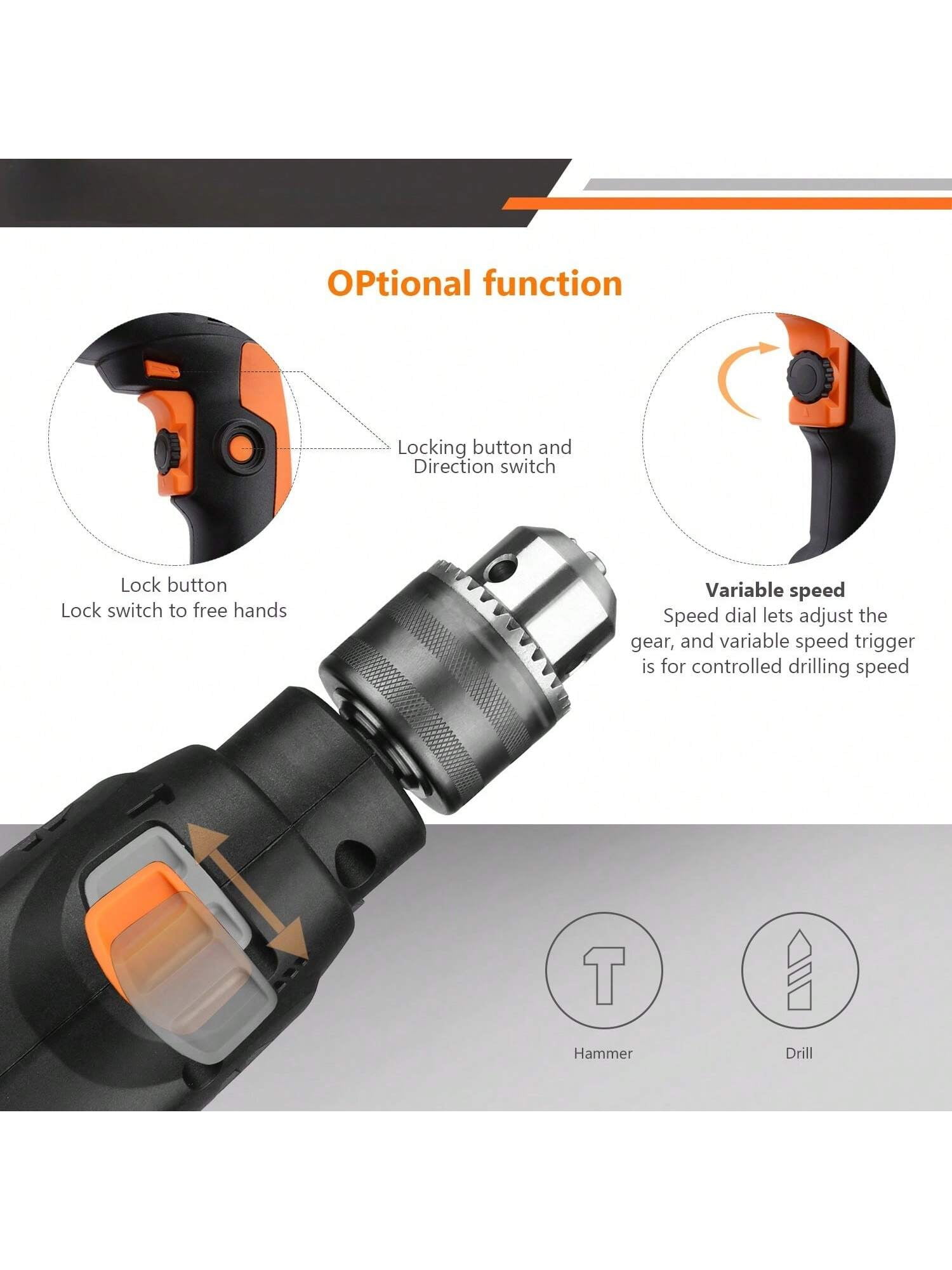 DOVAMAN 850W Electric Hammer Drill, 0–3000RPM Variable Speed, 13mm Metal Chuck, Corded Impact Drill for Concrete, Steel & Wood, with Drill Bits & Carrying Case