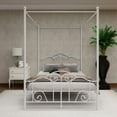 thumbnail image 2 of Caxkun Full Size Canopy Bed with Vintage Style Headboard and Footboard,Four Poster Bed Frame with Storage,White, 2 of 6