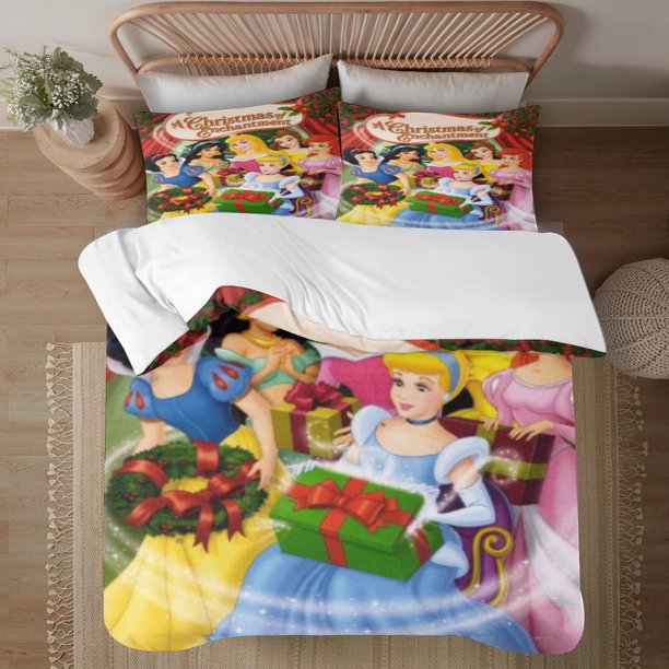 Juego de edredón con diseño de princesas navideñas para niños, niñas, niños y adultos, juego de cama geométrico en 3D, 1 funda de edredón y 2 fundas de almohada
