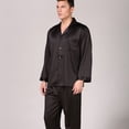 thumbnail image 4 of Pijama de seda de hielo de seda negra para hombre, traje de verano de manga larga de color sólido, ropa de hogar de verano de talla grande para hombre, 4 of 6