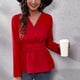 thumbnail image 5 of Blusas peplum delgadas con cintura y cuello en V para mujer, blusas elegantes informales con mangas abullonadas, lavables a máquina para citas en la oficina al aire libre, 5 of 8