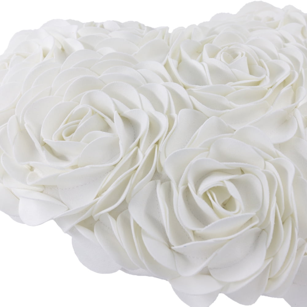 JWH 3D Rose Flower Valentine Day Gift Throw Pillows Heart Shape for Decor and Gift 13 x 16inch White