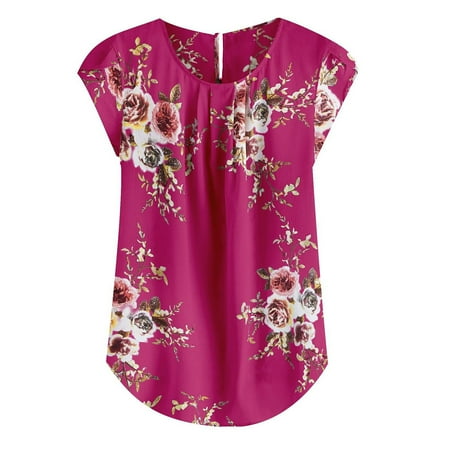 

Womens Tops Corset Tops for Women Women s Leisure Crew Neck Shirt Flower Pleated Slim Print Short Sleeve Top White Long Sleeve Shirts for Women Valentine Shirts for Women Clearance Pink 4XL