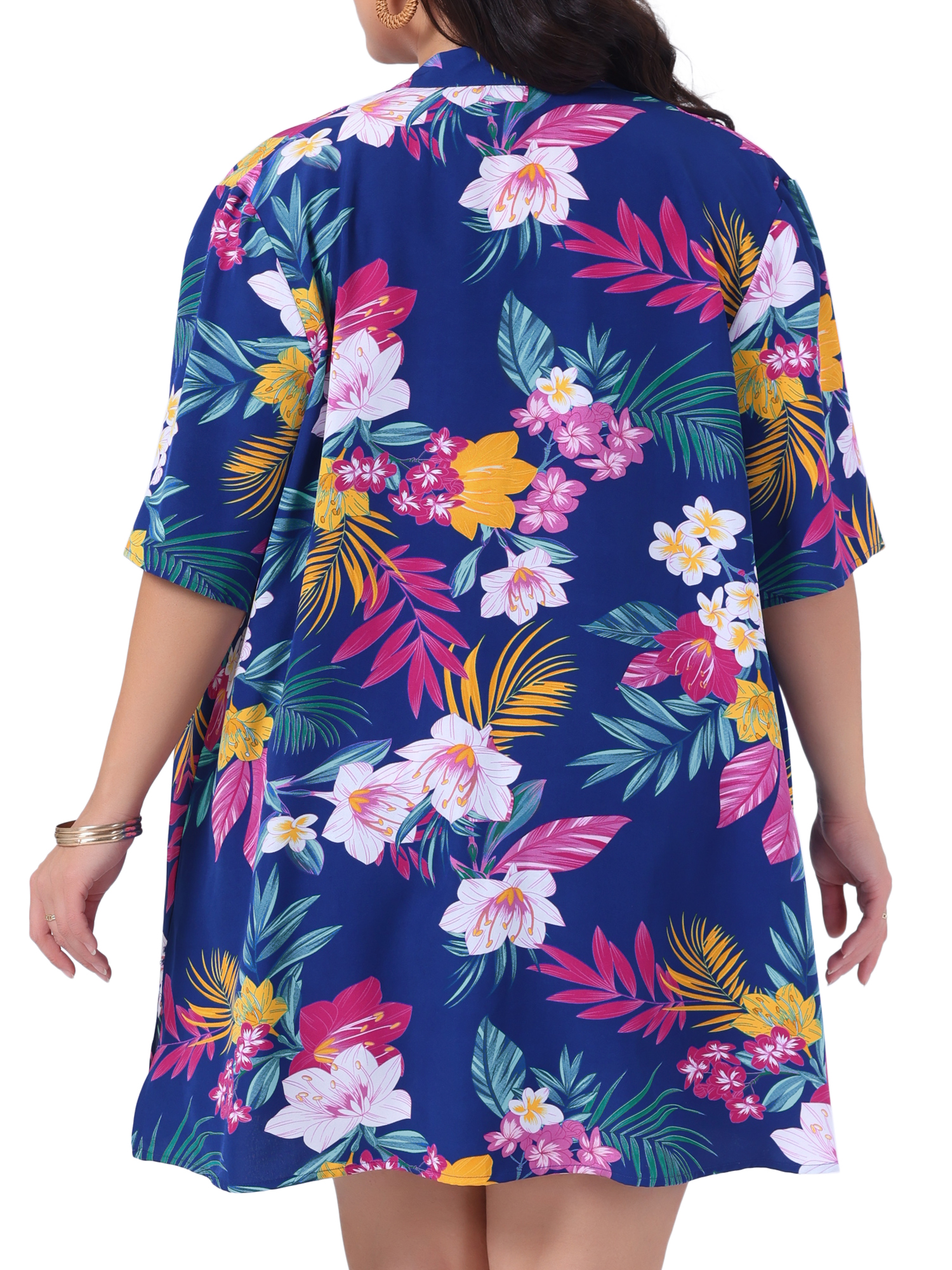 DARING DIVA Women's Plus 2 Pcs Tropical Kimono Floral Tops and Shorts Set Dark Blue 2X