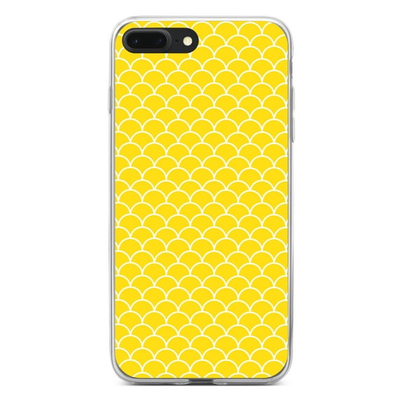 DistinctInk Clear Shockproof Hybrid Case for iPhone 7 PLUS / 8 PLUS (5.5" Screen) - TPU Bumper, Acrylic Back, Tempered Glass Screen Protector - Yellow White Scalloped Pattern