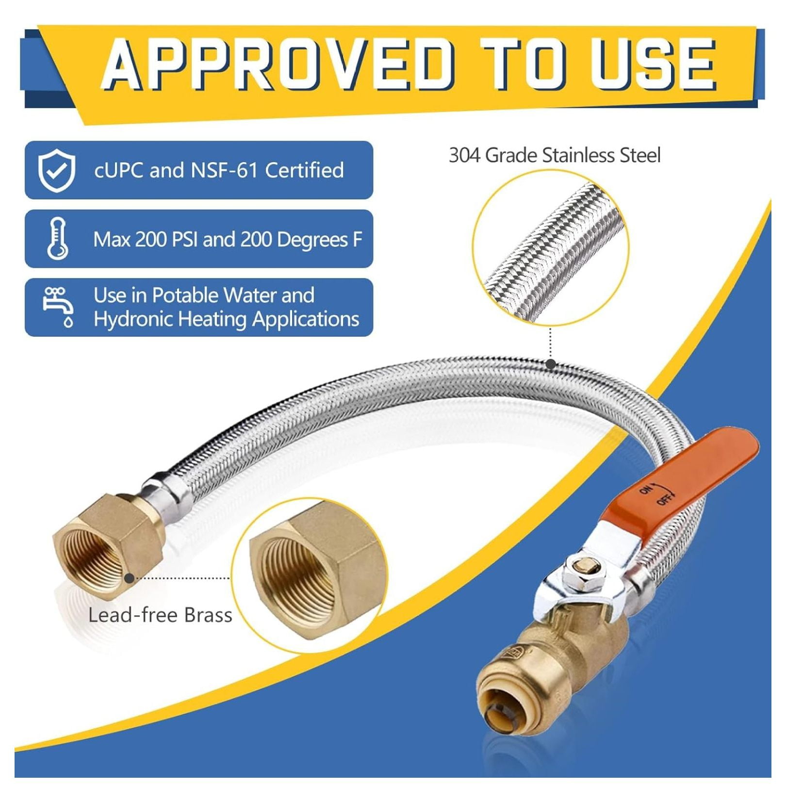 5-Pack Stainless Steel Braided Flexible Water Heater Connector,1/2 Inch Push-fit x 3/4 Inch FIP,15-Inch Length Hose(HOSE036-5Pack)