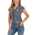 thumbnail image 4 of INSPIRE CHIC Valentine's Day Women's Floral Blouse Short Cap Sleeve Chiffon Casual Ruffle Tops S Grey Blue, 4 of 6