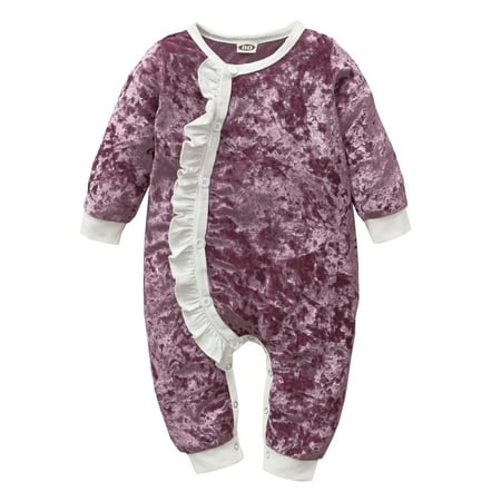 

Kucnuzki Infant Girl Clothes 9 Months Infant Girl Fall-Winter Bodysuit 12 Months Infant Girl Long Sleeve Lace Layer Velet Casual Bodysuit Purple