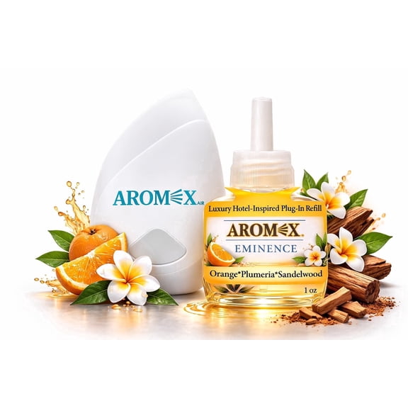 Aromex Air Luxury Hotel Scent Wall Plug In, Starter Kit, Eminence, Air Freshener, Long Lasting,  Home Fragrance Oil Refill and Warmer (1 1oz Refill & 1 Warmer)