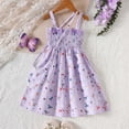 thumbnail image 2 of Ulanda Girl's Floral Print Summer Dress Bowknot Ruched Bust A Line Cami Dress High Waist Ruffle Hem Cute Sun Dresses (Purple,7 Years), 2 of 8