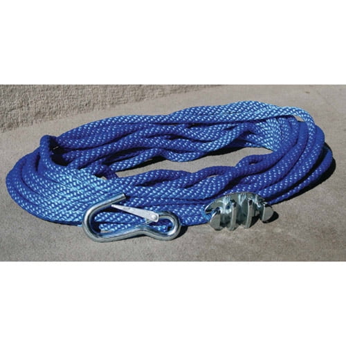 Panther Blue Polypropylene 3/8" Anchor Rope Includes No-Tie Rope Cleat and Snap Hook