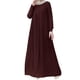thumbnail image 1 of Vestido plisado de manga larga para mujer - Vestido musulmán elegante de color liso y cuello redondo, 1 of 7