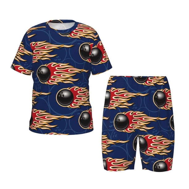 Balery Bowling Ball And Flame Conjunto de Pijama Infantil de Manga Corta con Estampado – Ropa de Dormir de Algodón Suave-Small