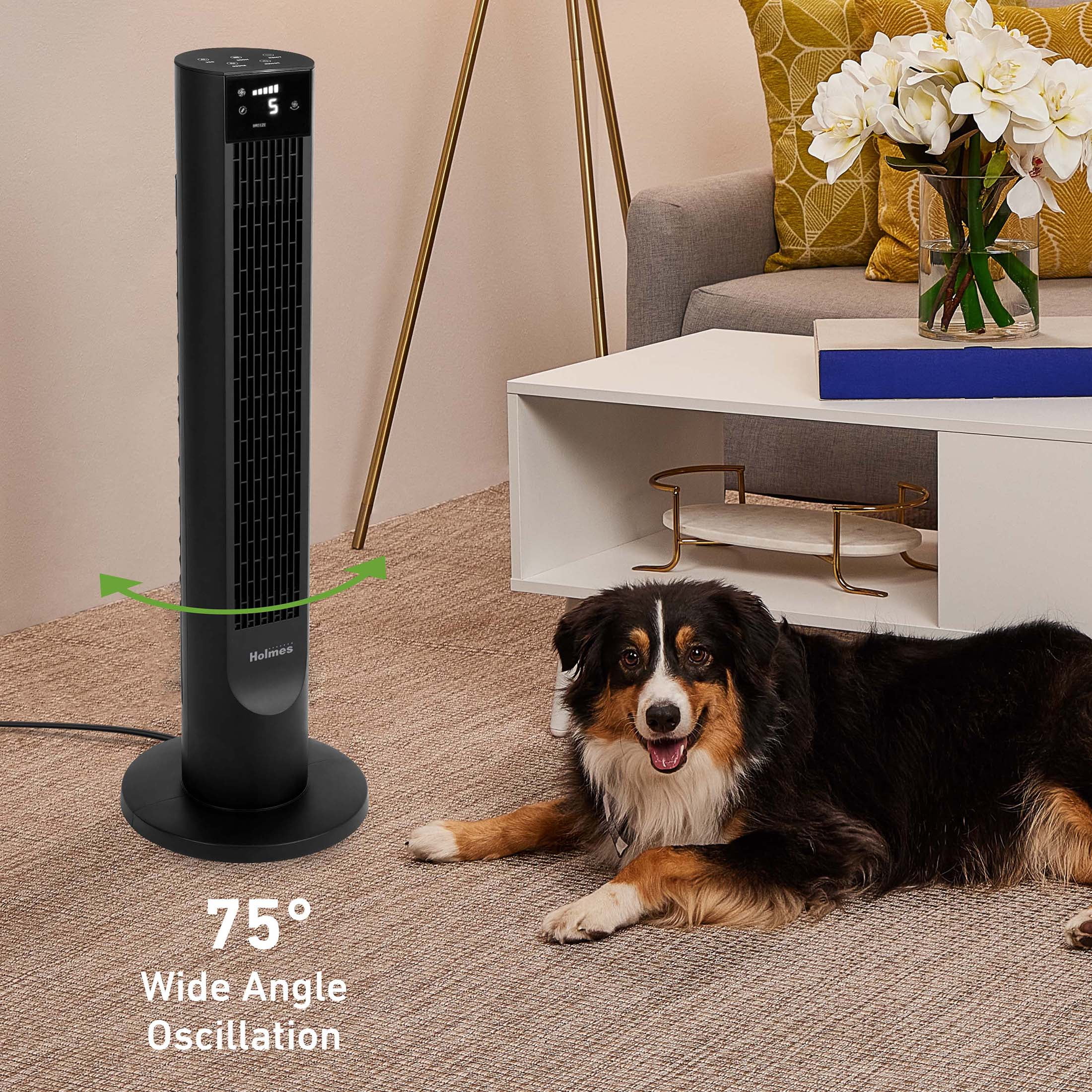 Holmes CleanBreeze Oscillating Digital Tower Fan 36 Assembled Product Height Removable Blade Remote Control Black New
