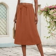 thumbnail image 6 of XIAONU Womens Skirts Casual Elastic High Waisted Elegant Skirt Mid Length Fashion Solid Color Versatile Long Skirt, 6 of 7