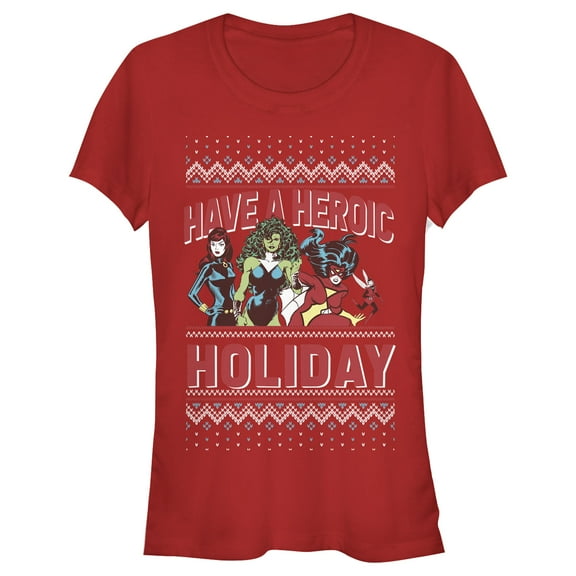 Junior's Marvel Heroic Holiday Girl Power Graphic Tee Red Medium