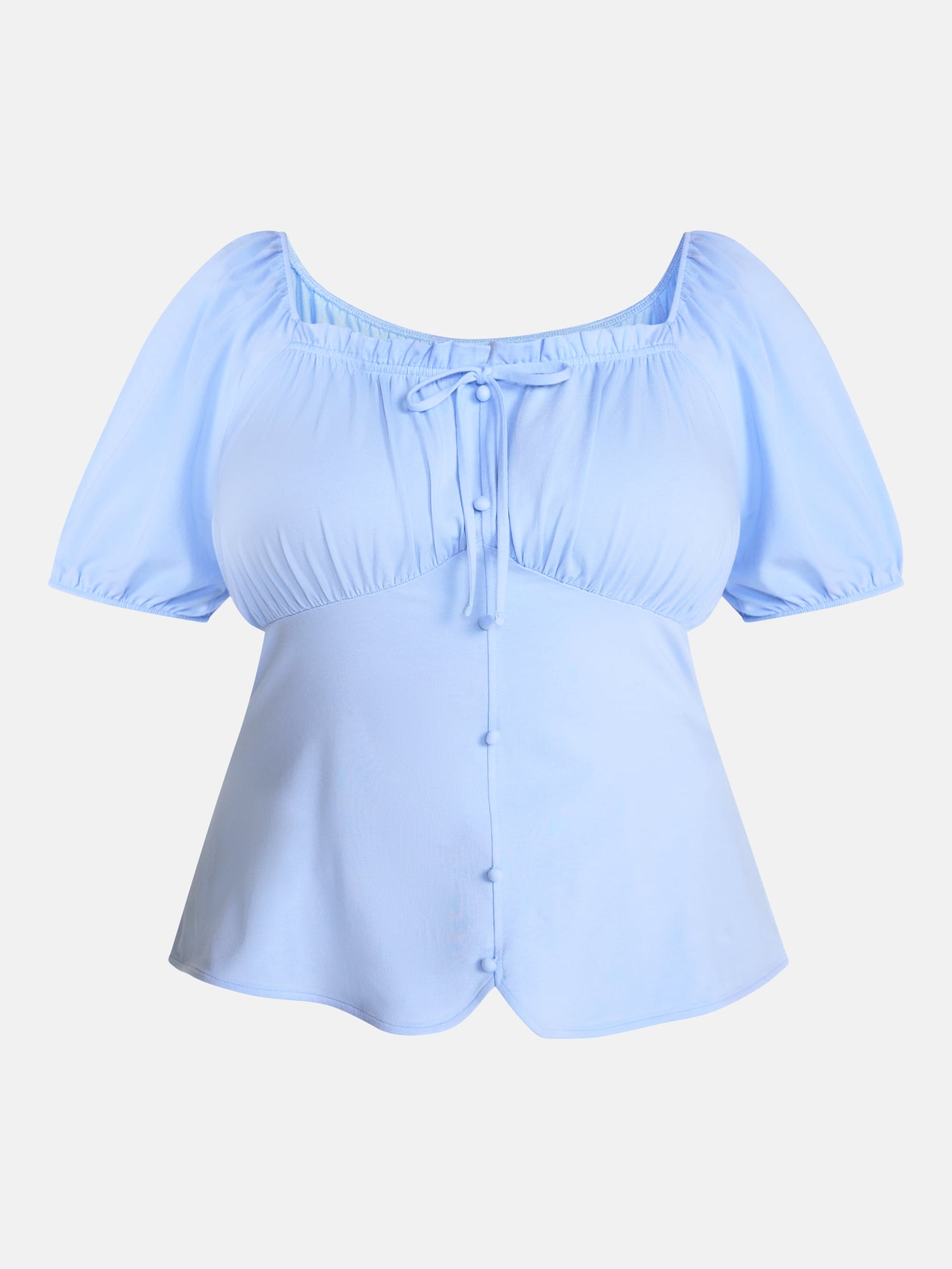 Terra & Sky Women's Plus Button Front Babydoll Top with Short Puff Sleeves, Sizes 0X-5X