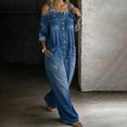 thumbnail image 4 of GILIGEGE Women Denim Jean Off Shoulder Long Sleeve Stretch Button Front Loose Baggy Wide Leg Jumpsuit Romper Overalls Dungarees with Pockets Vintage Casual Lounge Daily One Piece Outfit Blue, 4 of 9