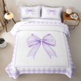 thumbnail image 2 of Erosebridal Light Purple Gingham Bow Quilt King, Purple Bow King Coverlet Set for Women Girls, 3-Piece, 2 of 7