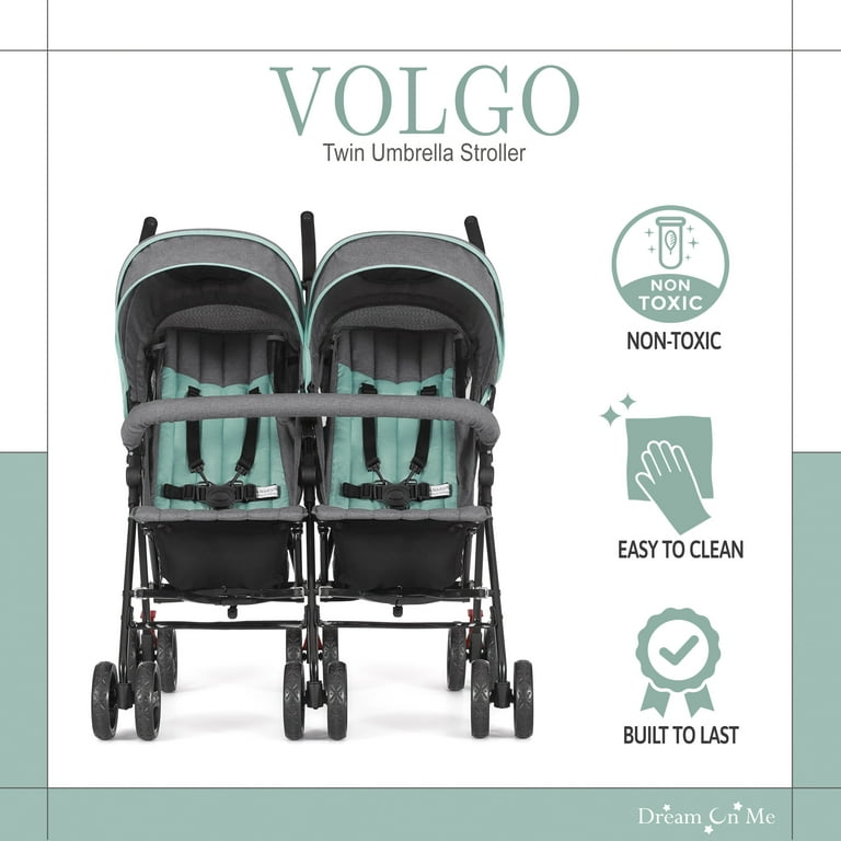 Dream On Me Volgo Twin Umbrella Stroller Mint and Dark Grey
