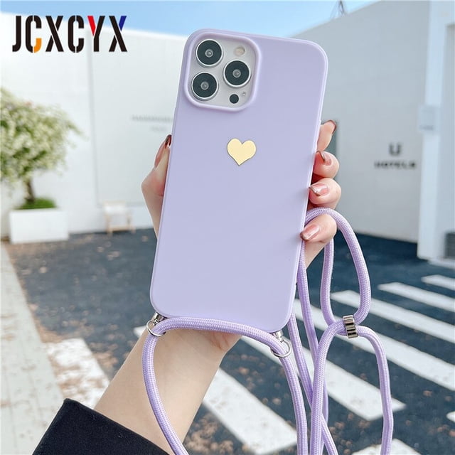 Funda de teléfono suave con cordón para collar cruzado de amor chapado para iPhone 14 13 12 Pro Max 11 MiNi XS XR X 8 7 Plus SE Tan Jianjun unisex