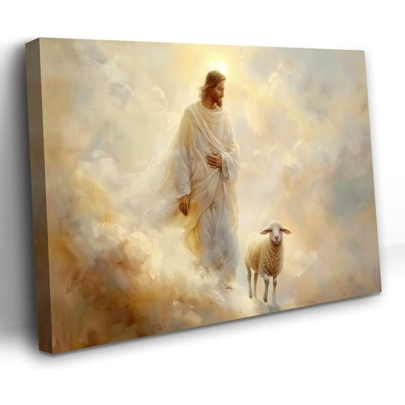 ZHONGYUTONG Jesus Wall Art Christian Canvas Prints Jesus and Lamb Picture God Poster Religious Paintings Church Living Room Office Corridor Decor Framed