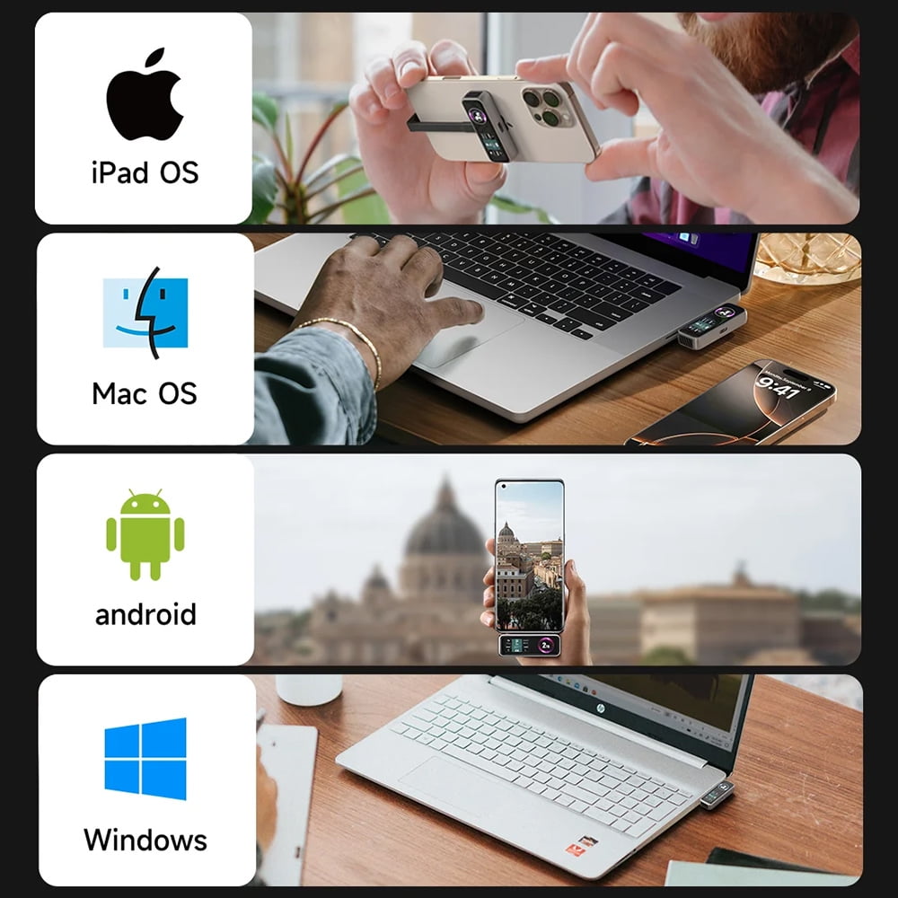 Magnetic External SSD for iPhone 15/16/17 Pro Max, USB 3.2 Gen2 10Gbps Portable SSD, Up to 990MB/s, 4K ProRes Recording, Built-in Cooling Fan, LCD Display