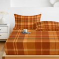 thumbnail image 6 of Full Size Fitted Sheet Set - Orange Plaid 3 Piece Bedding Sets 16" Deep Pocket Fitted Sheet with 2 Pillowcases, Modern Thanksgiving Grids Striped Brushed Microfiber Hotel Luxury Bed Sheets, 6 of 9