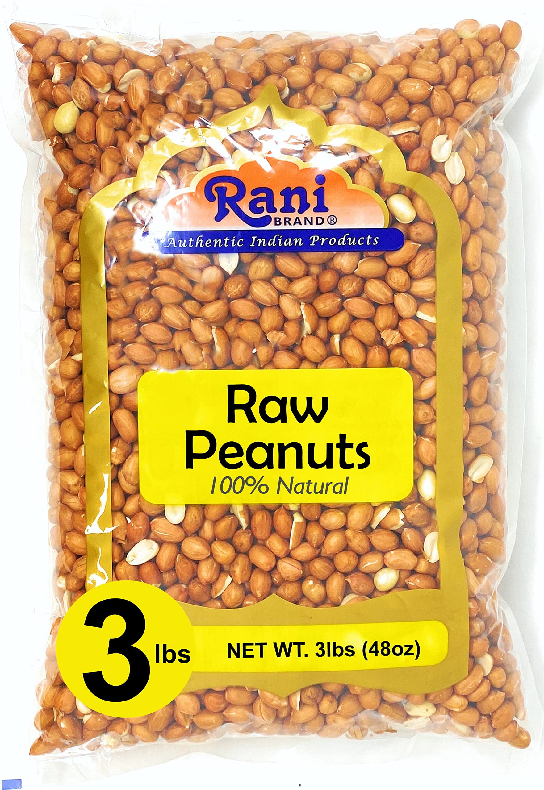Rani Peanuts, Raw Whole With Skin (uncooked, unsalted) 48oz (3lbs) 1.36kg Bulk All Natural