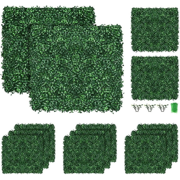 Oumilen 4-Layer Grass Wall Panels, 20"x 20"(10pcs) Artificial Green Wall Panel Backdrop Plastic Greenery Wall with 100 Zip Ties