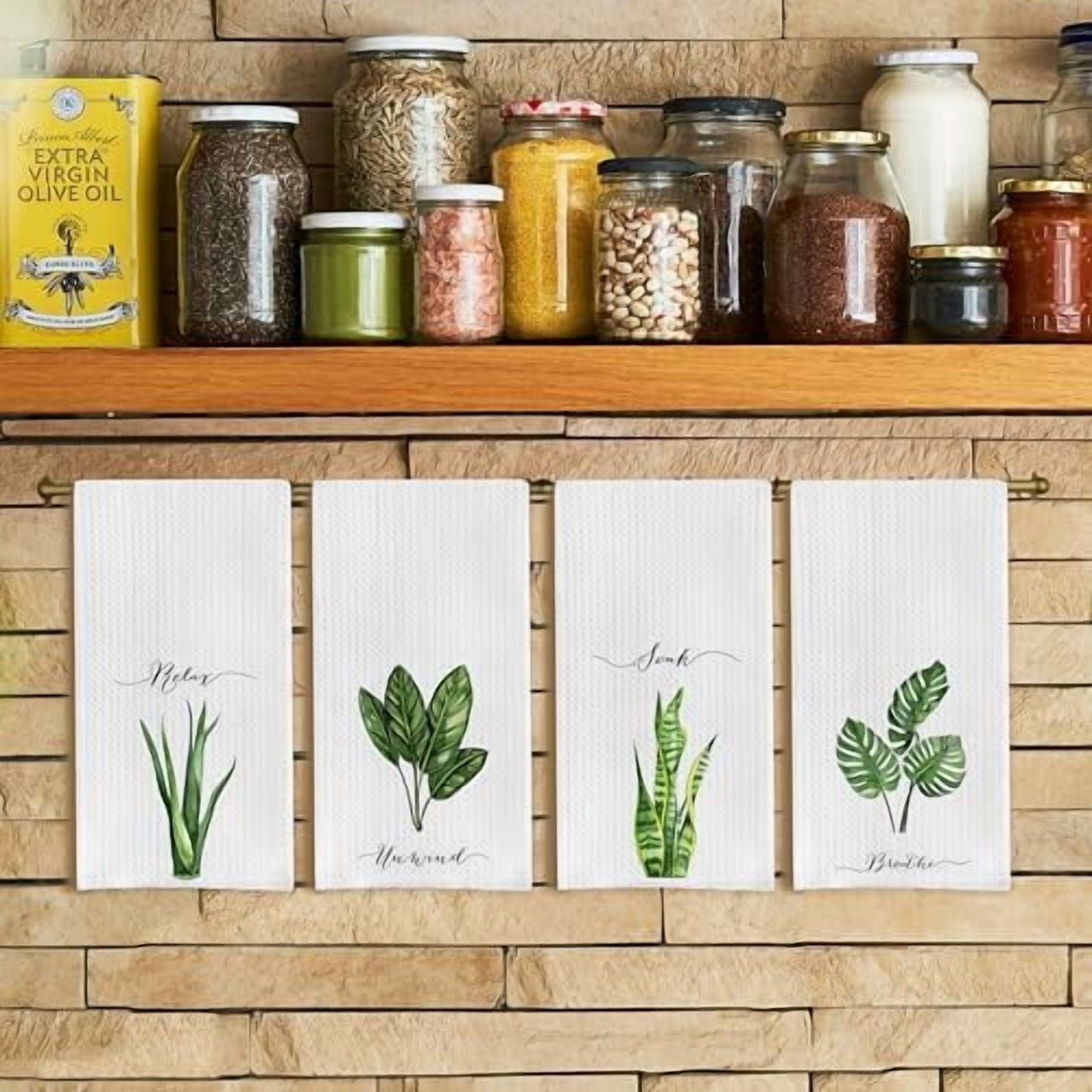 Boho Botanical Hand Towels for Bathroom Set of 4, Relax Unwind Soak Breathe Decorative Spa Gym Yoga Bobo Hand Towels for Bathroom, 16x24 Inches