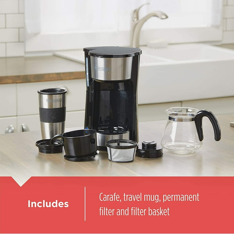 Black & Decker 4-in-1 Brew Coffee Maker, 5 Cup, Stainless Steel with Travel  Mug - Walmart.com