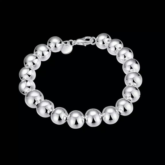 GKNET 925 Silver 10mm Hollow Beads Chain Bracelet Bangle Womens Mens Fashion Bracelet