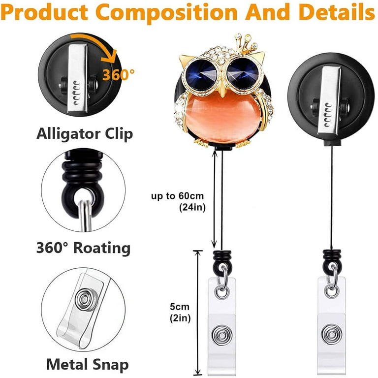 5 Pieces Crystal Bling Badge Reels Retractable Badge Holder Rhinestone ID  Name Badge Holder Reels with Alligator Swivel ID Badge Clip for Nurse  Doctor
