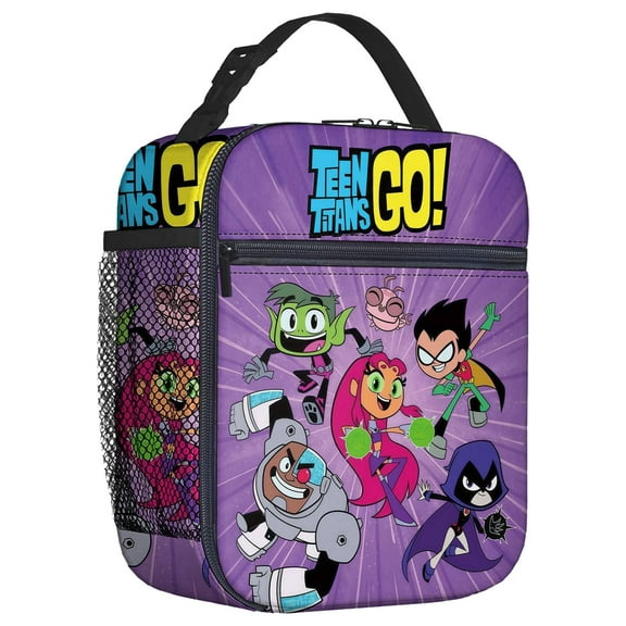 For Teen Titans Cartoon Themed Insulated Lunch Bag – Reusable Water Resistant Cooler Tote, with Mesh Side Pocket and Zipper, Lunch Box Size 8.66x4.33x10.24 Inch Suitable for Camping, Trips, Picnics