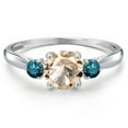 thumbnail image 3 of Gem Stone King 10K White Gold Peach Morganite and Blue Diamond 3-Stone Ring for Women | 0.80 Cttw | Round 6MM | Gemstone October Birthstone | Size 7, 3 of 6