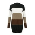 thumbnail image 3 of Labakihah sweaters for&nbsp;women Women Winter O-neck Sweater Color Striped Pullover Sweater Dress Long Sleeve Slim Mini Dress Brown, 3 of 9