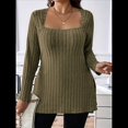 thumbnail image 4 of Camisas de Larga para Mujer, Blusas Casuales Modernas con Cuello Cuadrado, Suéteres Ligeros. Verde XL, 4 of 7