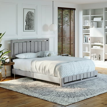 Boyd Sleep Senata Upholstered Linen Platform Bed Grey Queen