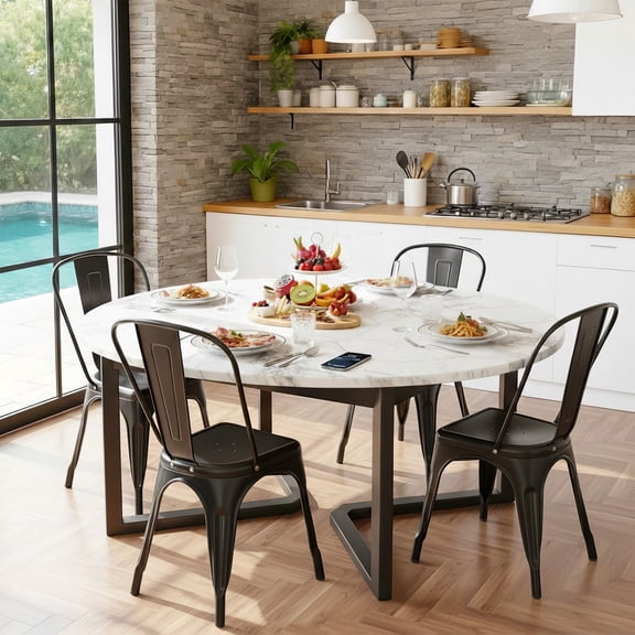 FDW Metal Dining Chairs Metal Chairs Patio Chair Seat Height Dining Room Kitchen Chair Tolix Restaurant Chairs Bar Stackable Chair Trattoria Metal Indoor Outdoor Chairs (Black)