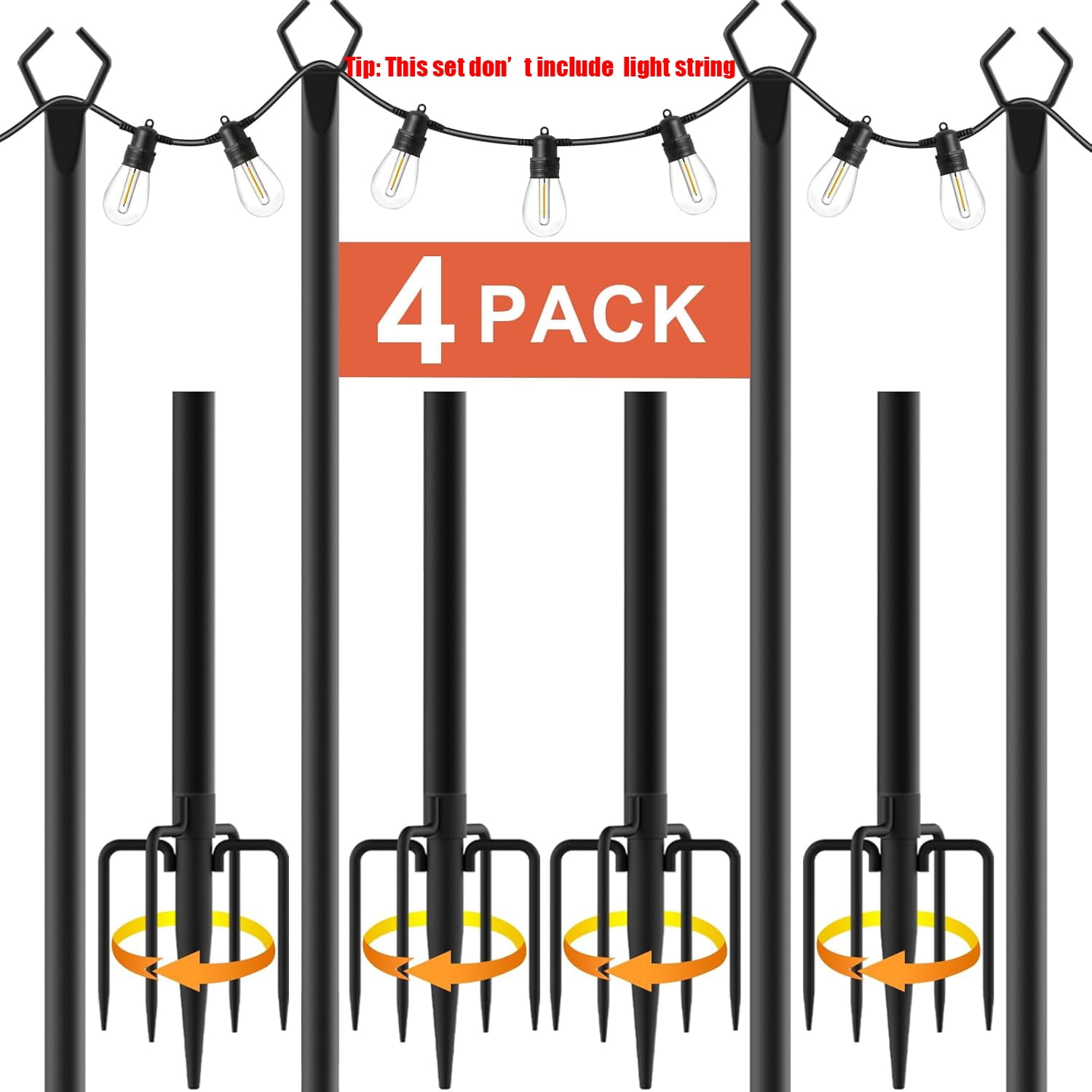 WIXOLBOR 10Ft String Light Poles 4 Pack,Light Poles for Outside Lights,Outdoor with Fence Brackets Hanging Lights,Metal Stand Deck Patio Backyard