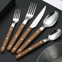 SPOORYYO Studded Clip Handle Western Cutlery Set, French Steak Knife Fork and Spoon, 5 Piece Dining Utensil Set for Table Setting