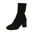 thumbnail image 1 of WEAIXIMIUNG Cuissardes Femmes Mode Respirantes Couleur Maille Tricotée Bout Rond Talon Haut Épais Bottines, 1 of 9