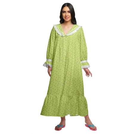 

Moomaya Printed Nightdress For Ladies Cotton Ruffled Border Nursing Nightwear