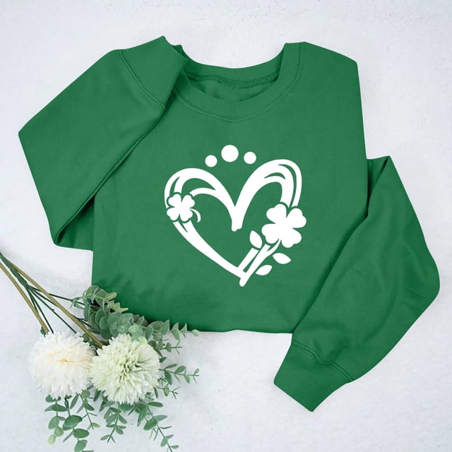 Uootdi Chandails de la Saint-Patrick pour Femmes Col Rond Manches Longues Imprimé Graphique Vacances Coupe Ample Célébrations Parade Décontracté Quotidien Pulls Cadeau
